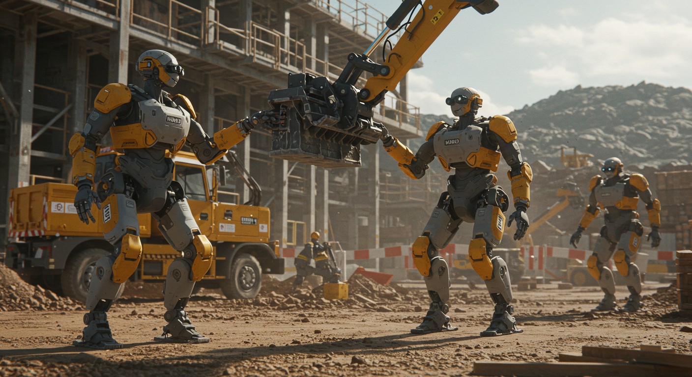 Construction site with humanoid robots